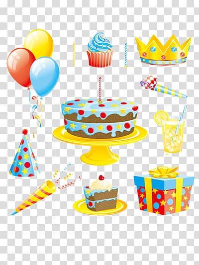 birthday essential items transparent background PNG clipart