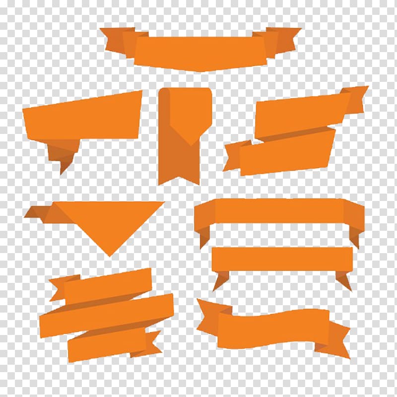 orange banner lot illustration, Orange ribbon Euclidean , Orange polygon folding PPT decoration transparent background PNG clipart