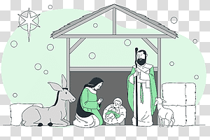 illustration, Christmas manger, home, animal, baby, family, culture, christmas transparent background PNG clipart thumbnail