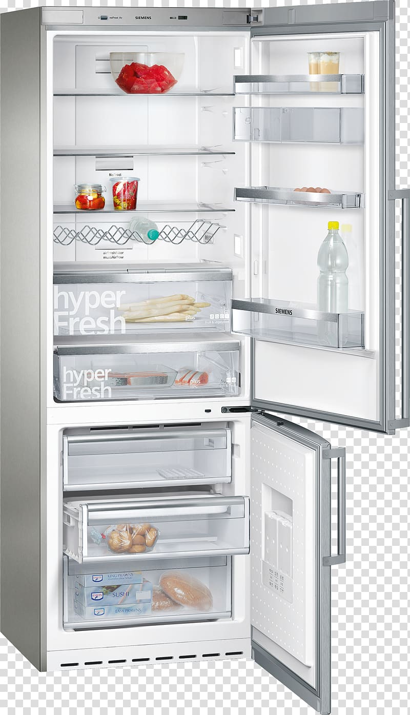 Refrigerator Auto-defrost Siemens Freezers Stainless steel, fridge transparent background PNG clipart
