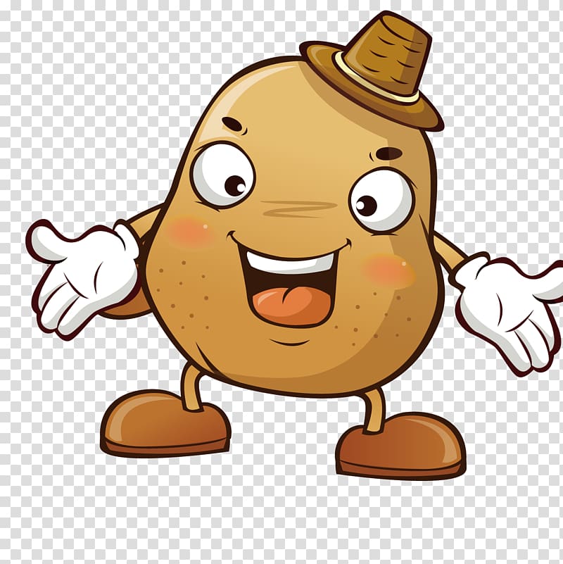 potato with brown hat animated illustration, Baked potato Sweet potato Vegetable , Interesting potatoes transparent background PNG clipart