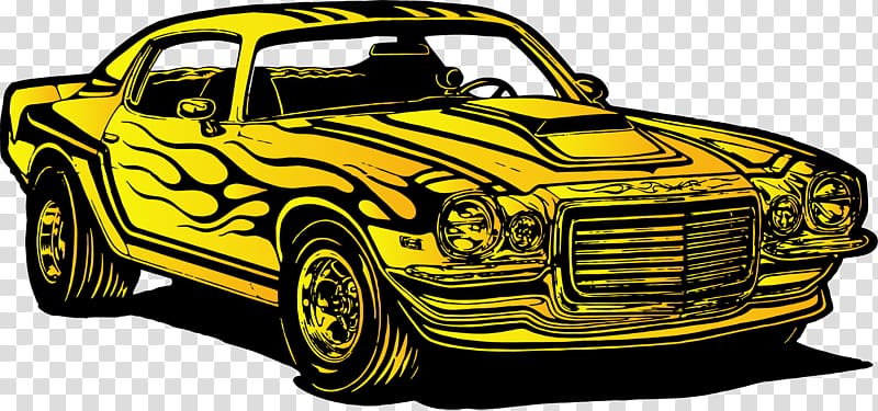 Sports car Ford Mustang , Yellow car flow line transparent background PNG clipart