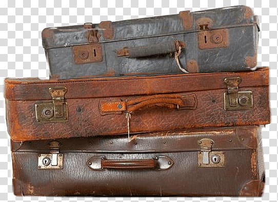 three brown and grey leather suitcases, 3 Suitcases transparent background PNG clipart