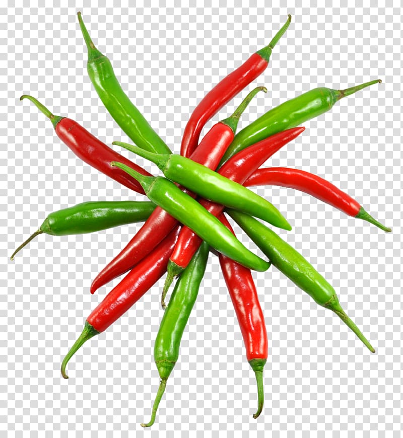 bunch of chili pepper, Chili pepper Chili con carne Birds eye chili Cayenne pepper Bell pepper, Red and Green Chilli transparent background PNG clipart