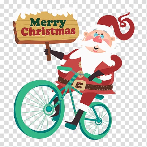 Santa Claus Christmas Bicycle, santa rides on the elk transparent background PNG clipart
