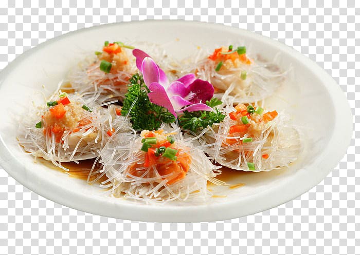 Chinese cuisine Clam Steaming Scallop Garlic, Steamed scallops with garlic fans transparent background PNG clipart