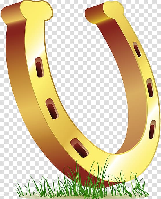 Horseshoe Saint Patricks Day , Cartoon U-shaped golden horseshoe transparent background PNG clipart