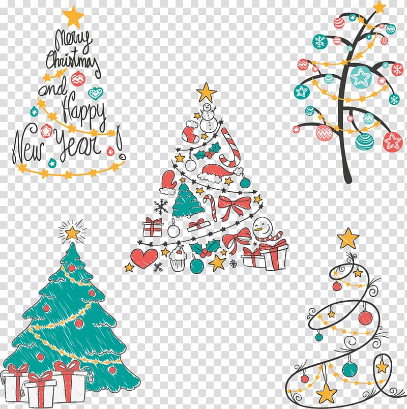 Christmas tree Euclidean Drawing, Hand-painted Christmas tree transparent background PNG clipart