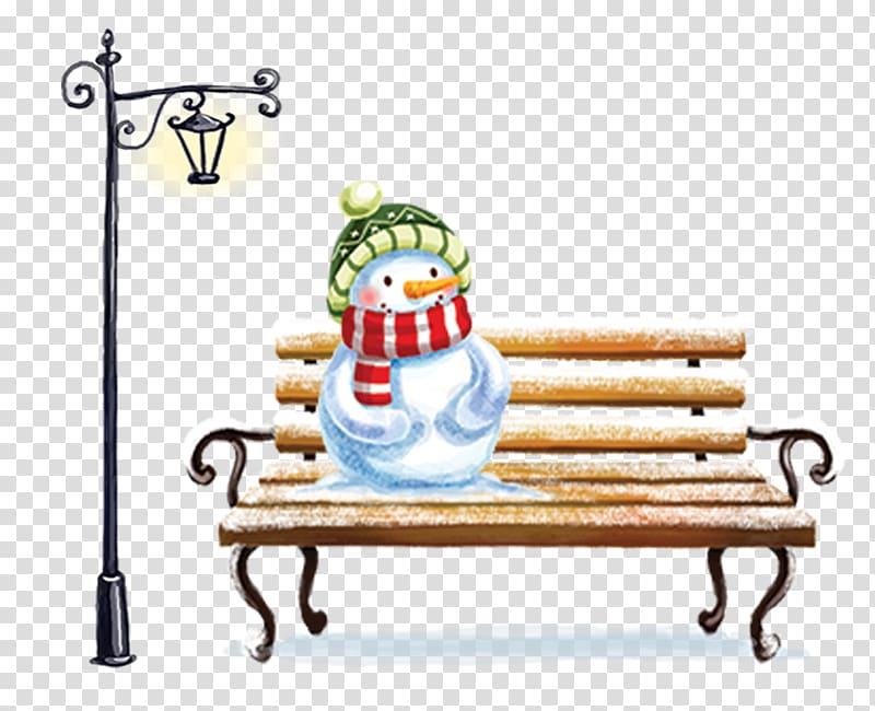 Snowman Christmas graphic studio, Snowman on the bench transparent background PNG clipart