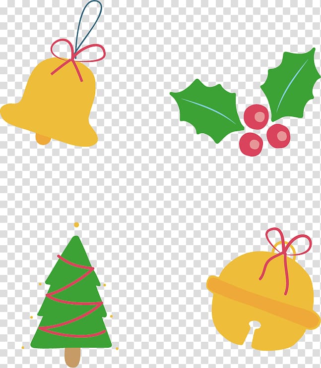 Christmas tree , Four yellow bell decoration transparent background PNG clipart