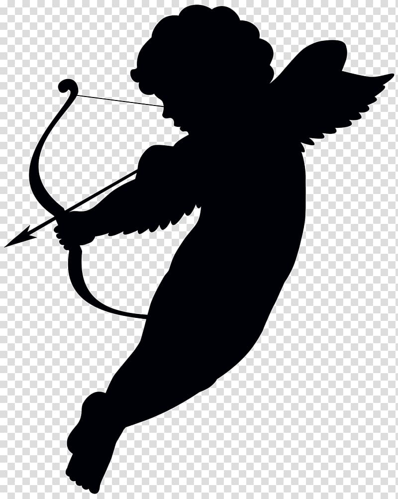 angel illustration, Psyche Revived by Cupid\'s Kiss Cupid and Psyche Silhouette, Cupid with Bow Imag transparent background PNG clipart