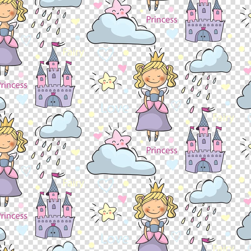 Princess, cloud, and castle illustration, Princess Pattern, Little Princess transparent background PNG clipart