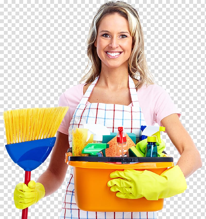 woman holding blue broom, Maid service Cleaner Janitor Carpet cleaning, cleaning transparent background PNG clipart