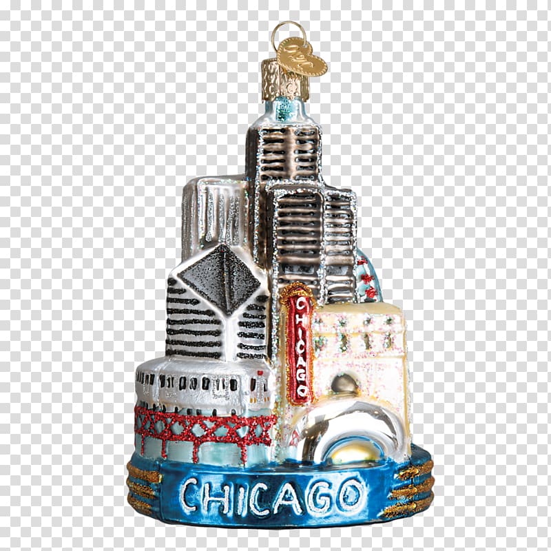 Chicago Christmas ornament Santa Claus World, beautifully hand painted architectural monuments transparent background PNG clipart