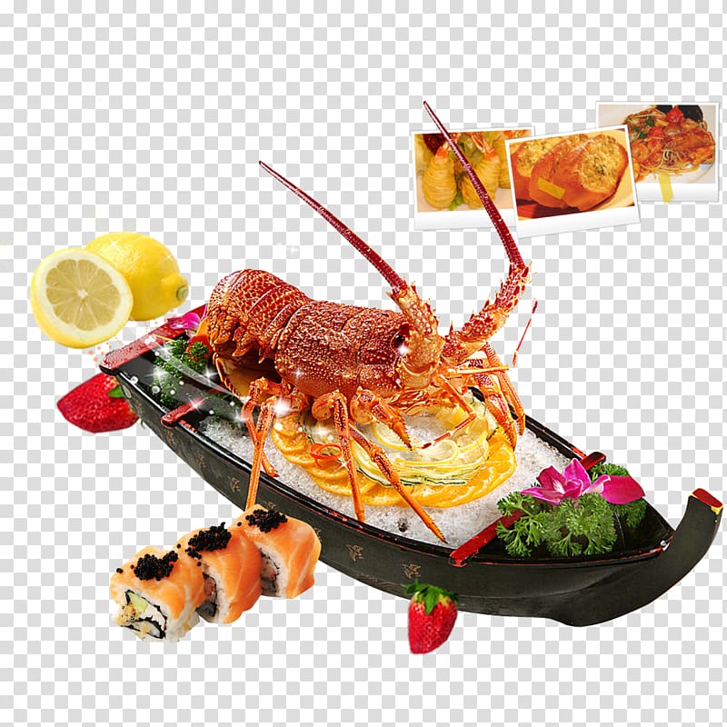 Seafood Sushi Palinurus elephas Lobster Cantonese cuisine, Lobster transparent background PNG clipart