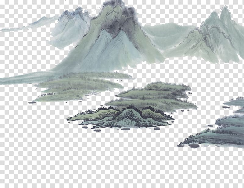 mountains illustration, Dwelling in the Fuchun Mountains Chinese painting Shan shui Ink wash painting, Mountain View transparent background PNG clipart