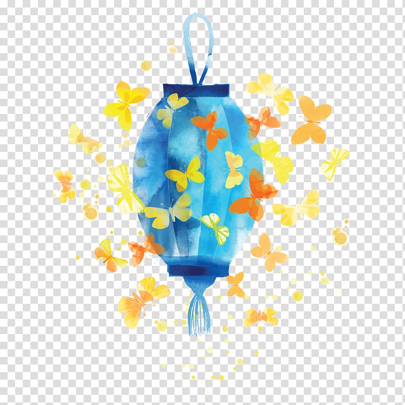 Watercolor painting Party Nightclub, chinese blue lampion transparent background PNG clipart