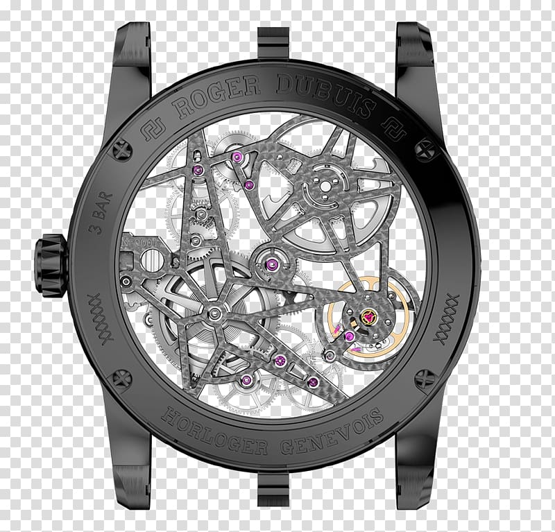 Skeleton watch Roger Dubuis Clock Tourbillon, watch transparent background PNG clipart