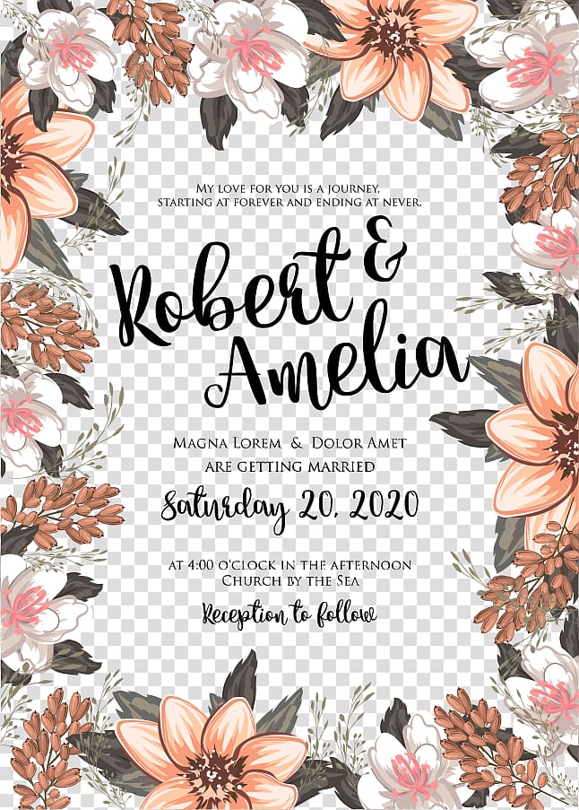 Wedding invitation Marriage Flower Floral design, flowers invitations, blue background with Robert & Amelia text overlay transparent background PNG clipart