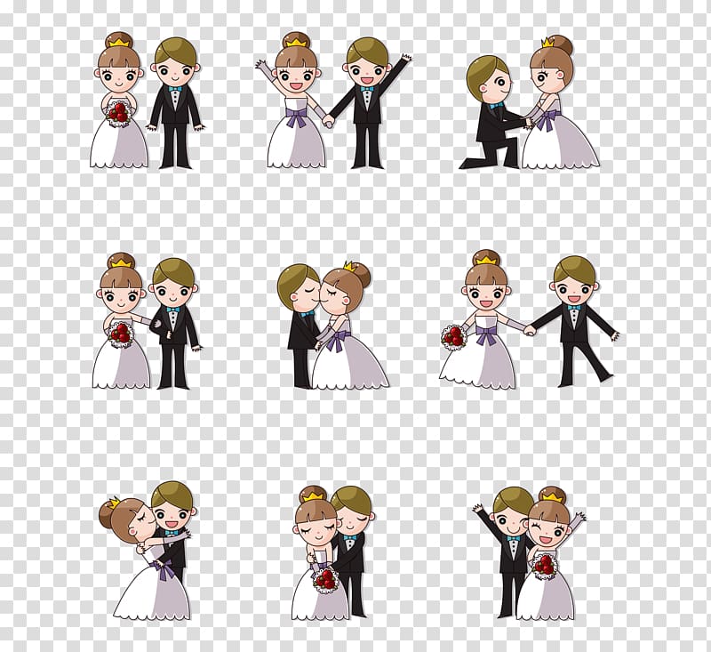 couple wedding illustration, Wedding invitation Cartoon , Romantic bride and groom transparent background PNG clipart