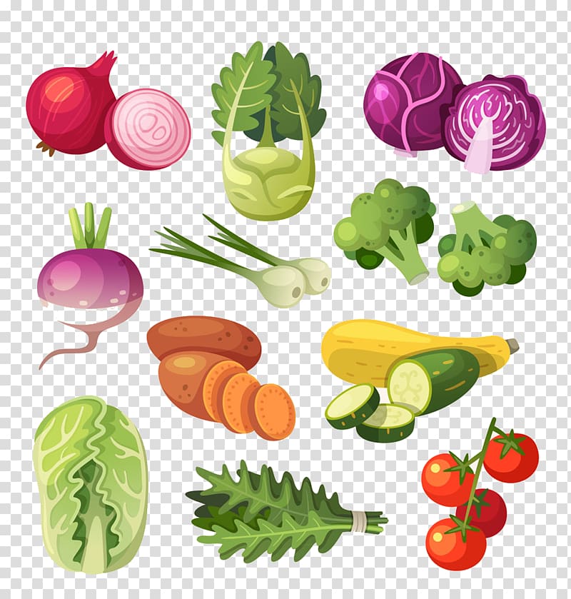 Leaf vegetable Grocery store Food Zucchini, Cartoon cauliflower onion tomato cucumber transparent background PNG clipart