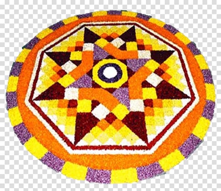 round yellow and multicolored rug, Onam Rangoli Holi Festival Diwali, holi transparent background PNG clipart