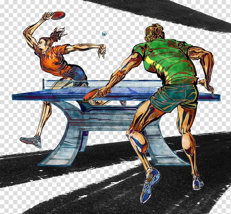 Table tennis Poster Sport Cartoon Illustration, Dynamic ping pong transparent background PNG clipart