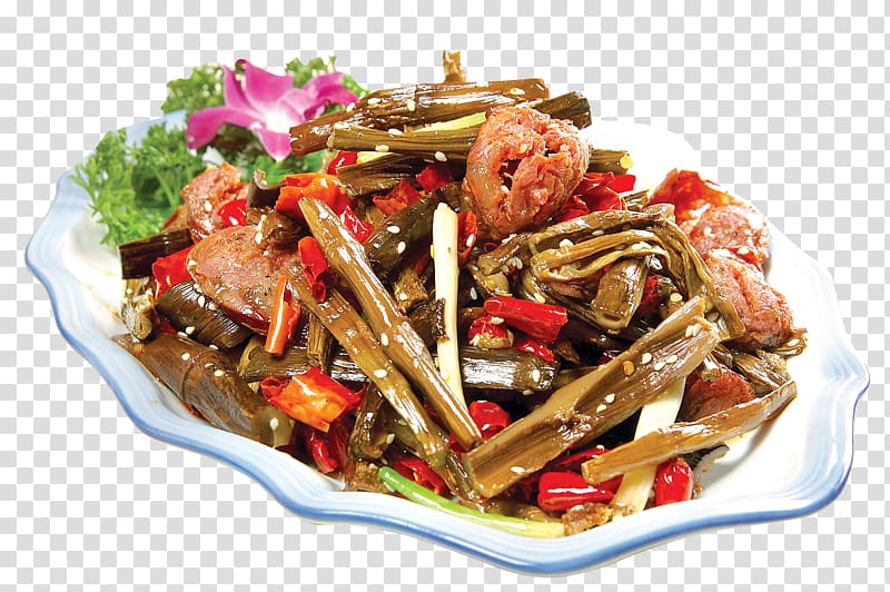 Hunan cuisine Vegetarian cuisine Sichuan cuisine, Hunan taste fried bamboo shoots smoke intestine transparent background PNG clipart