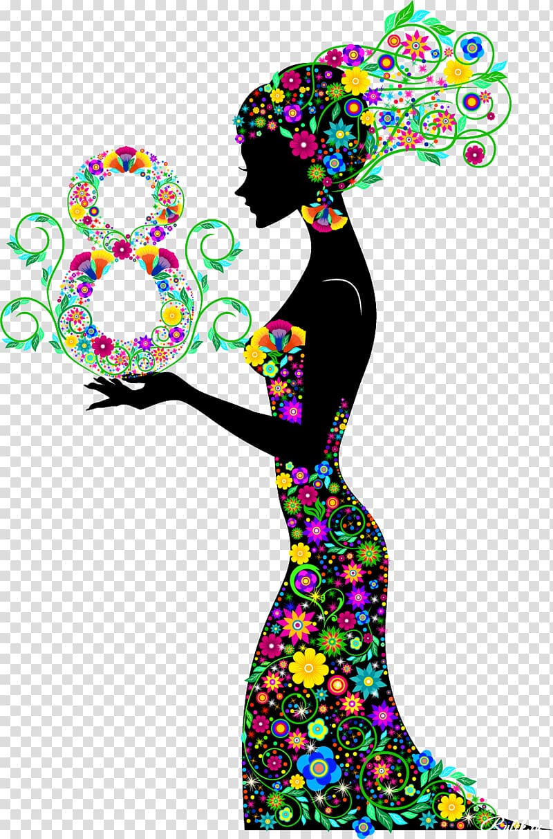 woman in multicolored floral dress art, March 8 International Women\'s Day Woman Computer Icons, 8 March Womens Day Background transparent background PNG clipart