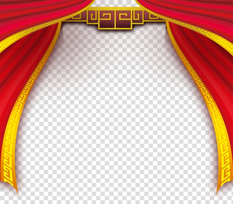 red and yellow curtains, Curtain Chinese New Year , Chinese style wedding curtain transparent background PNG clipart