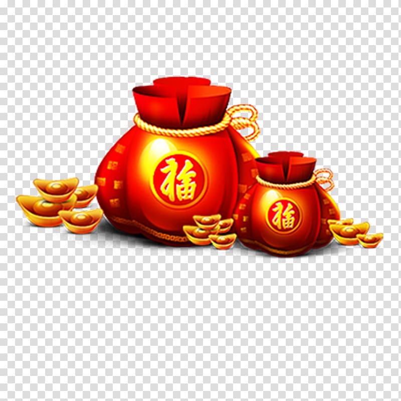Fukubukuro Chinese New Year Bag, Gold ingots each child creatives transparent background PNG clipart