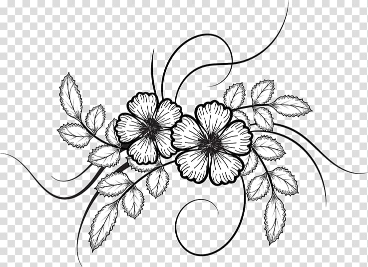 white and black flowers illustration, Flower Drawing, flower sketch transparent background PNG clipart