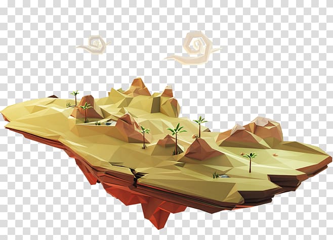 Double B Coffee & Tea Cafe Low poly Illustration, Floating island transparent background PNG clipart