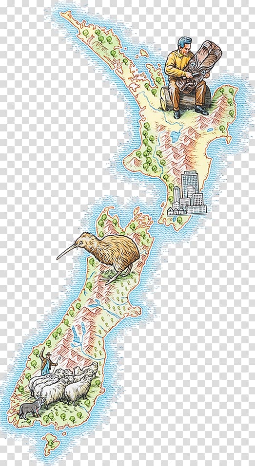 New Zealand North Island brown kiwi Map Illustration, Hand painted New Zealand map transparent background PNG clipart