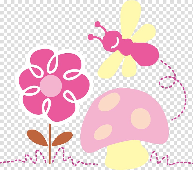 Butterfly Cartoon, Flowers and butterflies, mushrooms transparent background PNG clipart