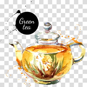 Watercolor painting Drawing Teapot, Hand-painted pot of green tea transparent background PNG clipart thumbnail