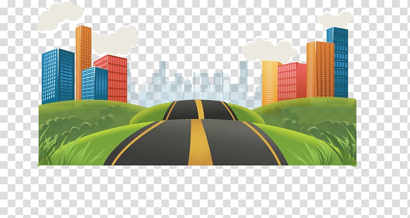 road leading to city , City Road, painted road transparent background PNG clipart