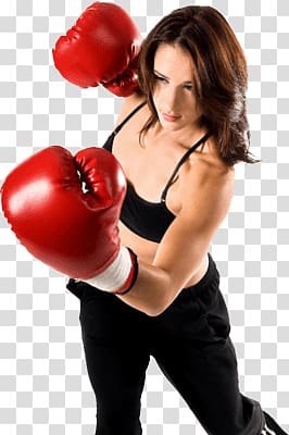 woman wearing red boxing gloves, Boxing Lady transparent background PNG clipart