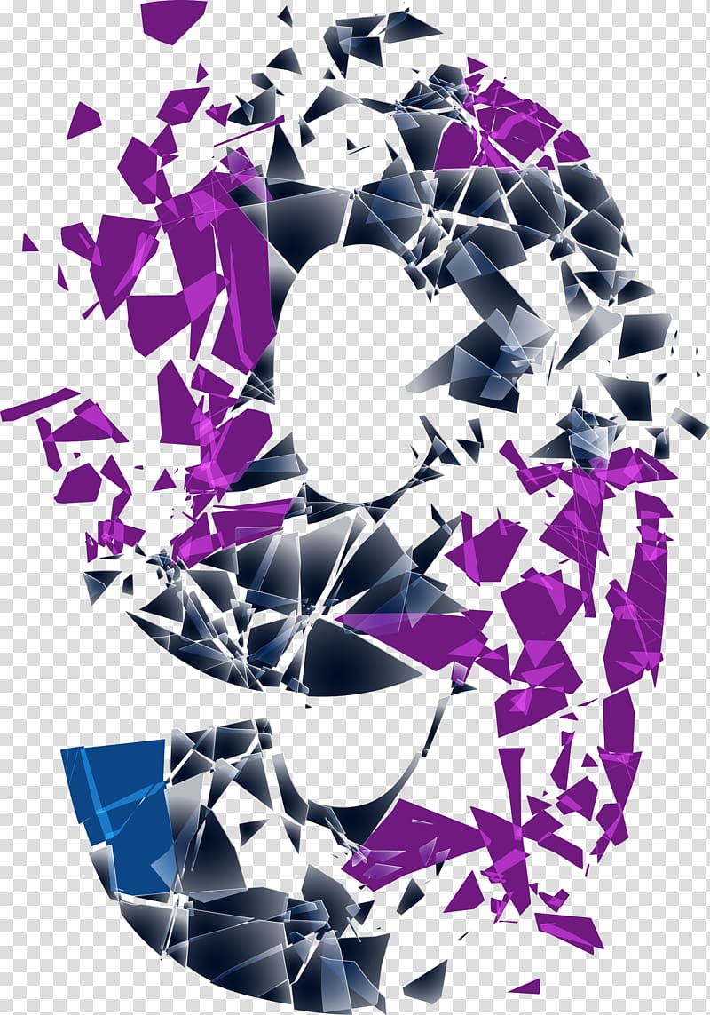 black, purple, and blue shattered 9 illustration, Numerical digit Arabic numerals Illustration, Debris effect Arabic numerals 9 transparent background PNG clipart