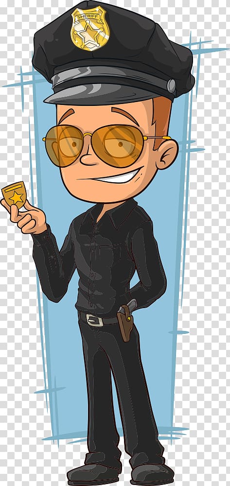 Police officer Cartoon Drawing Illustration, Police officers wearing black uniforms transparent background PNG clipart