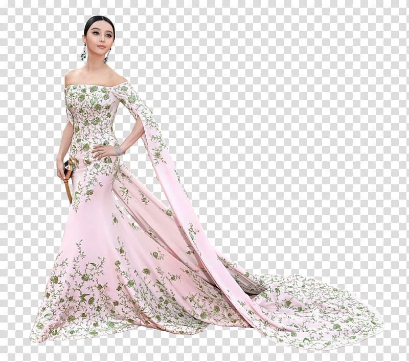 woman wearing white and green floral dress illustration, 2017 Cannes Film Festival Ralph & Russo, Fan Bingbing File transparent background PNG clipart