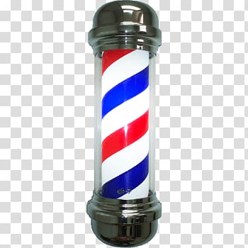 red, blue, and white barber shop signage, Barber Pole transparent background PNG clipart