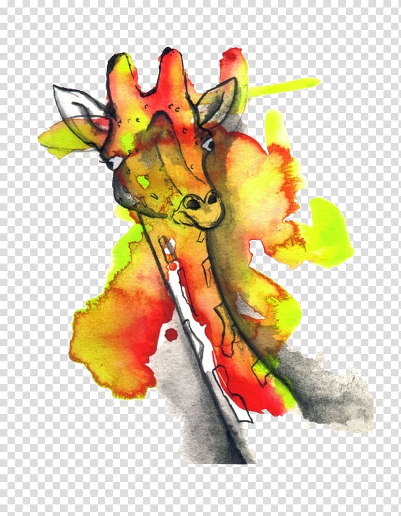 Giraffe Watercolor painting Illustration, Sika deer cartoon deer transparent background PNG clipart