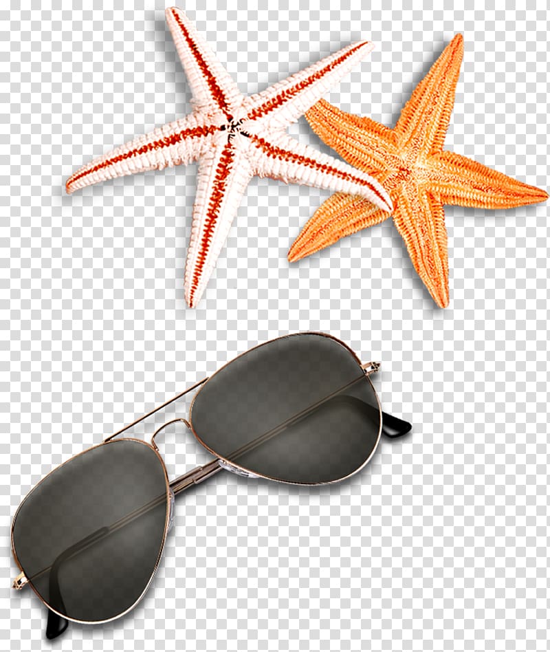 black aviator sunglasses with silver frames, Sunglasses Beach, Starfish sunglasses beach elements transparent background PNG clipart