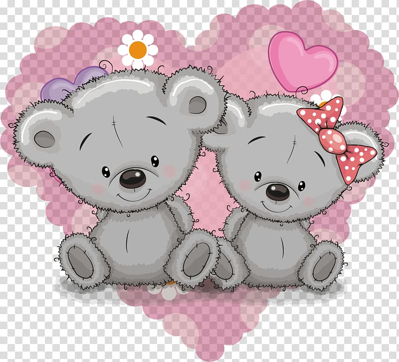 two gray bears illustration, Teddy bear Cartoon , Cartoon animals Couple transparent background PNG clipart
