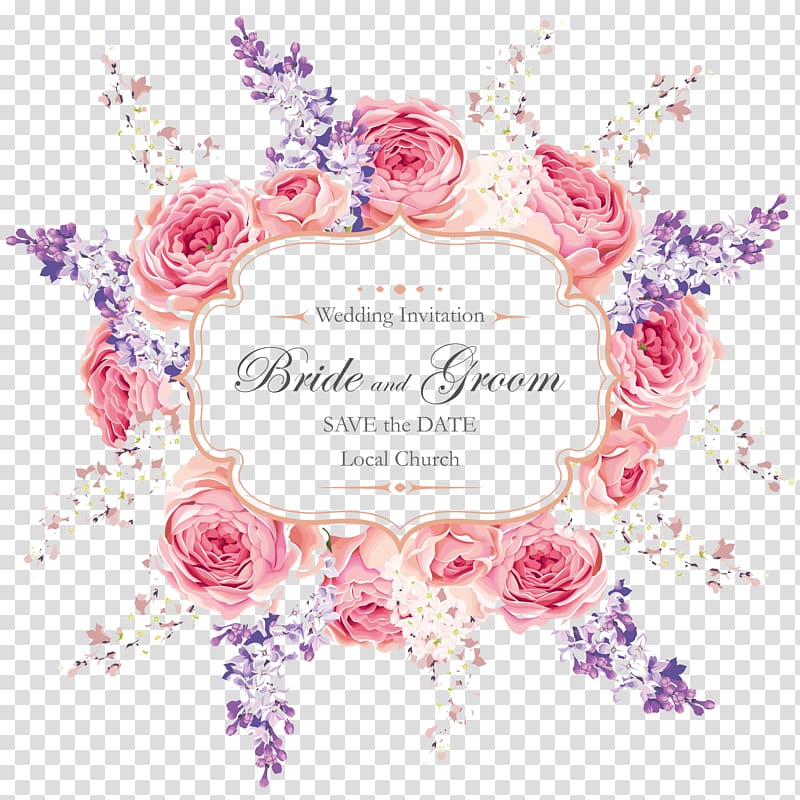 Wedding invitation, Pattern Wedding Greeting Cards, pink floral Wedding Invitation template transparent background PNG clipart