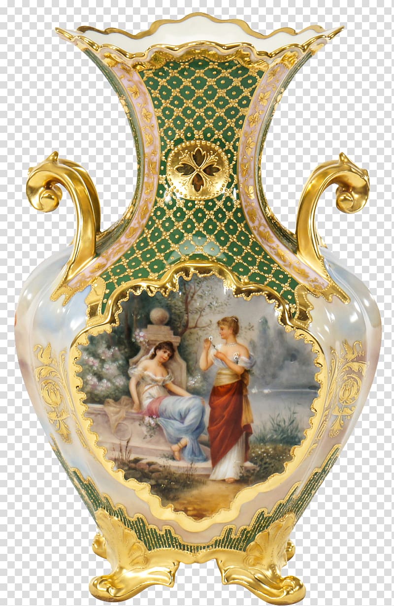 white, green, and brass ceramic footed vase, Vase Porcelain Antique Tableware, vase transparent background PNG clipart