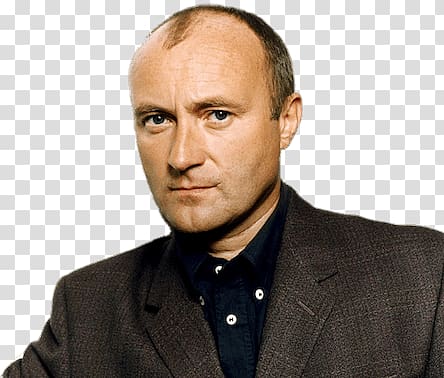 man wearing black suit jacket, Phil Collins Portrait transparent background PNG clipart