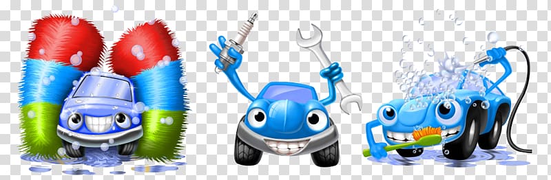 car wash illustration, Car wash Icon, Hand-painted blue cartoon car washing process transparent background PNG clipart