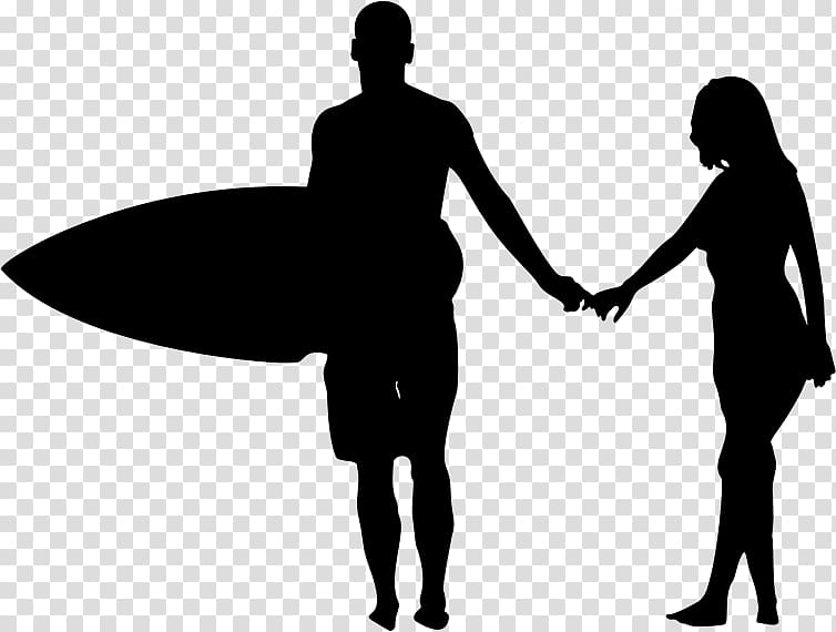 Silhouette Surfing Surfboard, couple silhouette transparent background PNG clipart